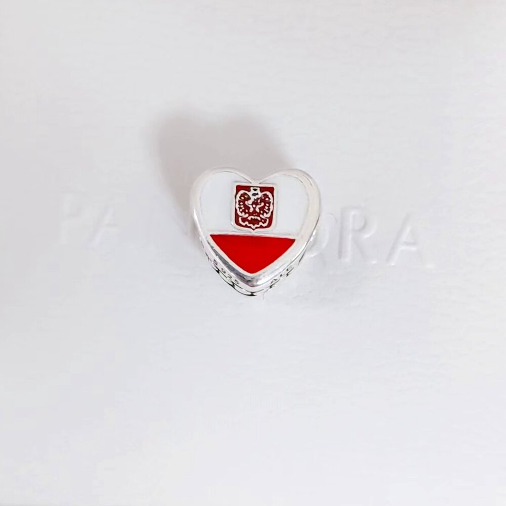 Poland Poland Flag Heart Charm I Love Poland Bead Pendant S925 Silver with box